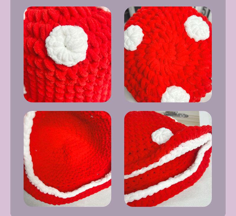 Charming Cartoon Crochet Mushroom Beanie - Cozy, Thick Knit Fisherman Hat for Autumn and Winter.