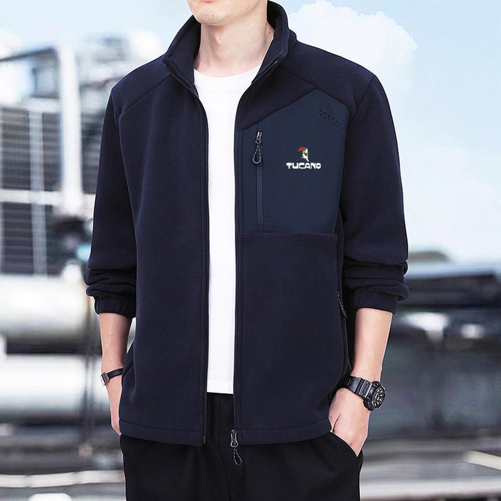 Woodpecker Men's Thickened Fleece Hoodie Jacket - Warm Stand Collar for Autumn/Winter Outdoor Sports