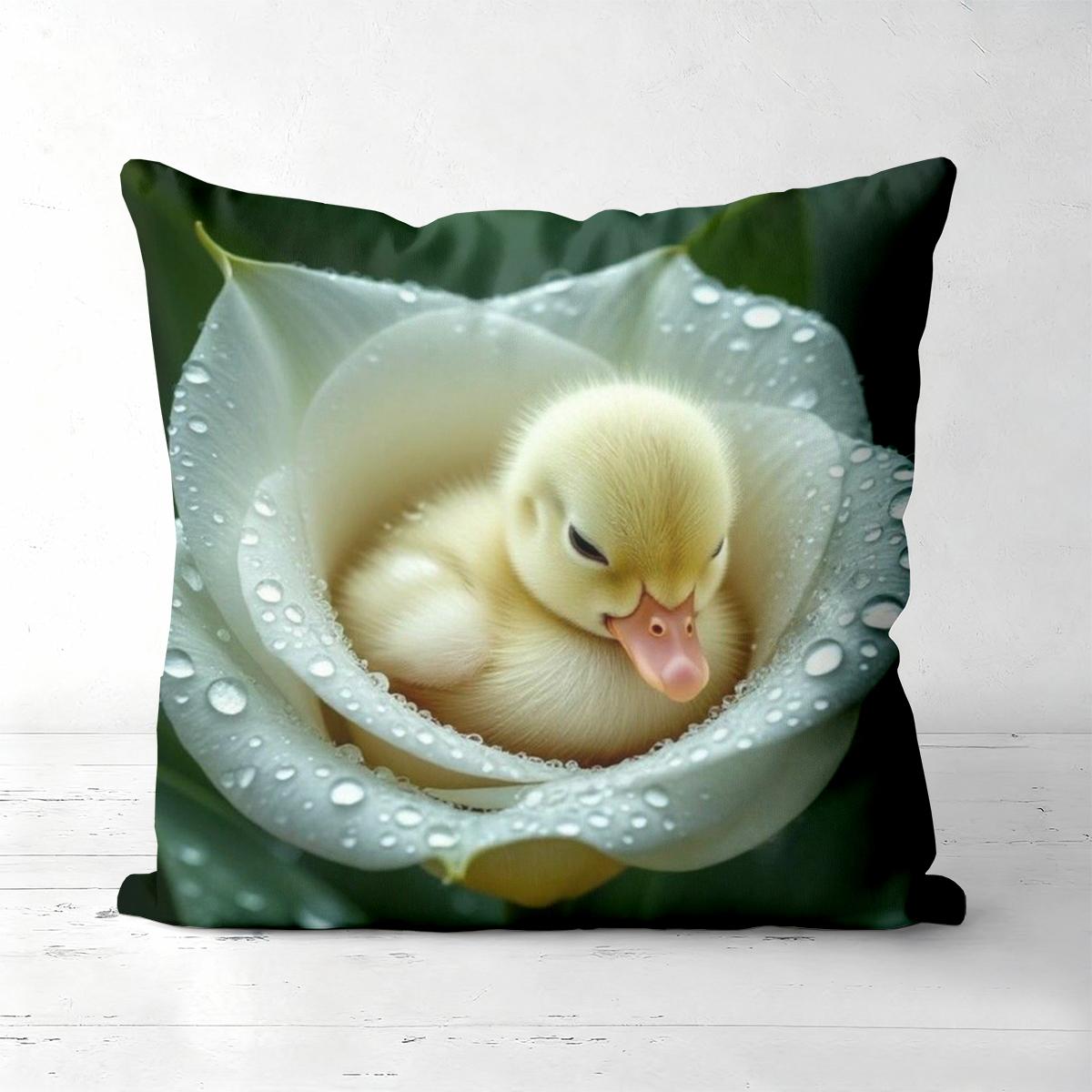 

Cute Duckling on Dewy Flower Pattern Cushion Polyester pillowcase, sofa decorative cushion cov Headboard Pillow 45x45cm