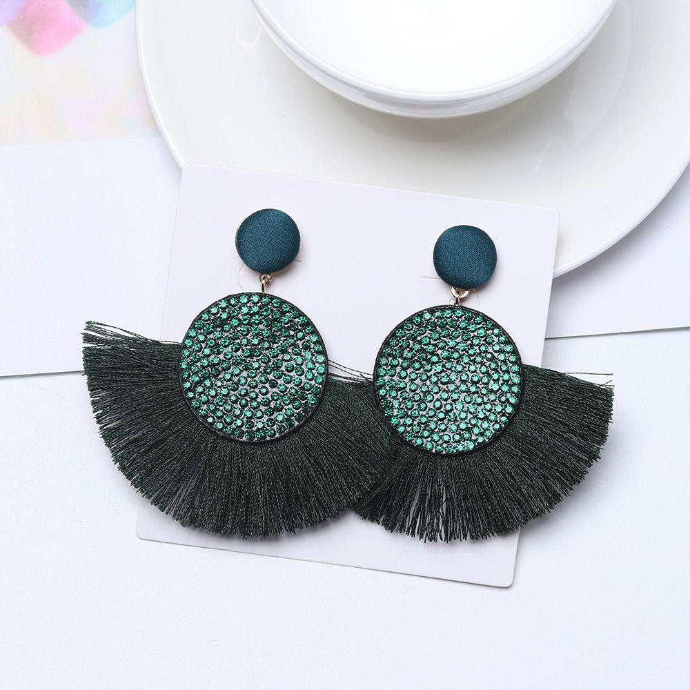 Circular Fringe Drop Charm Crystal Glitter Dangle Geometric Fringe Earrings Valentine's Day