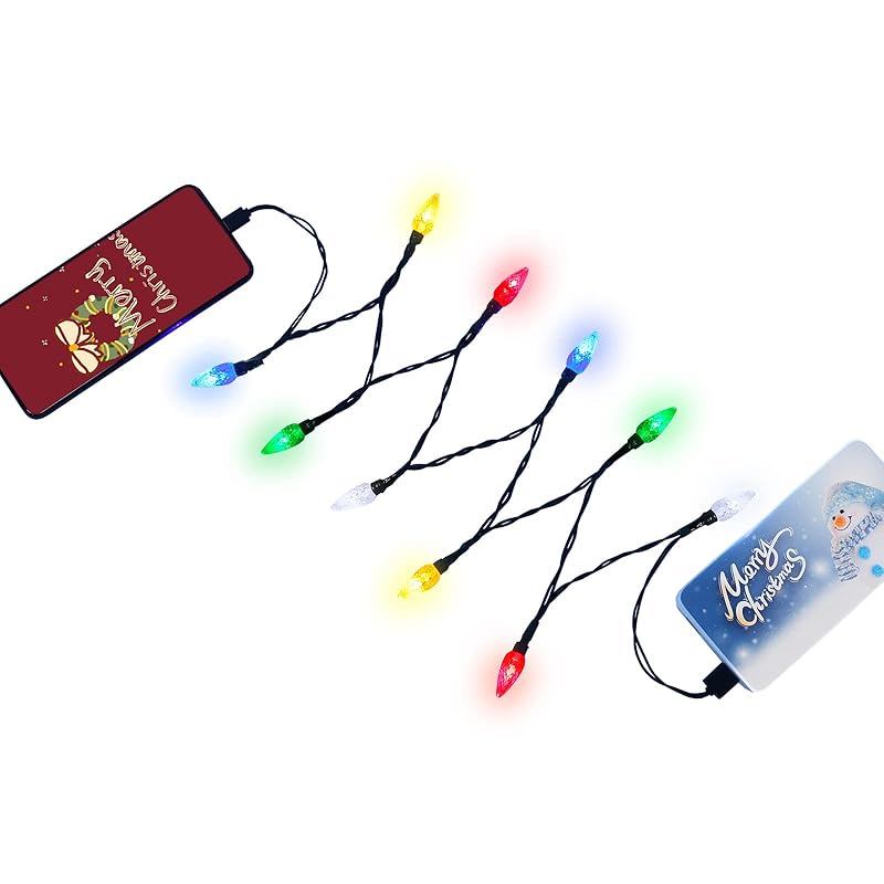 KBG Christmas Lights Phone Charging Cable, USB Bulb Charger Holiday Gift, 50 inch 10 LED Multicolor Cord for Phone/i 14/13/12/11 Pro/XS/XS Max/XR/X/8 1Pcs USB to Light-ning Ph