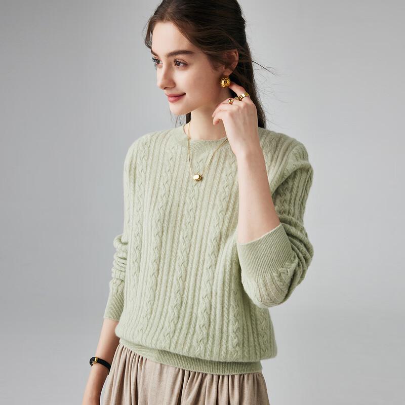 Women's 6.2G Round Neck Pure Cashmere Cable Knit Sweater