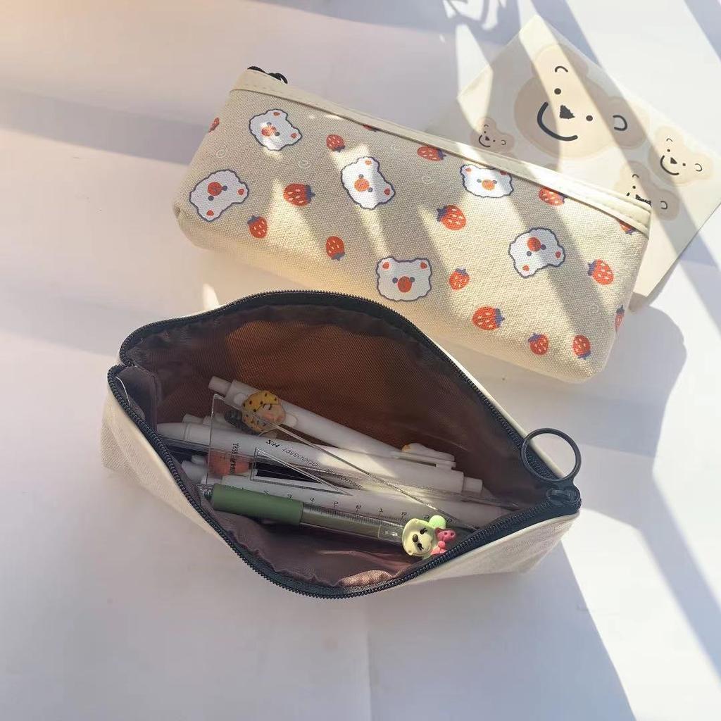 1 Pcs Kawaii Pencil Case Bear Canvas Pencil Box Pencilcase Pencil Bag School Supplies Stationery