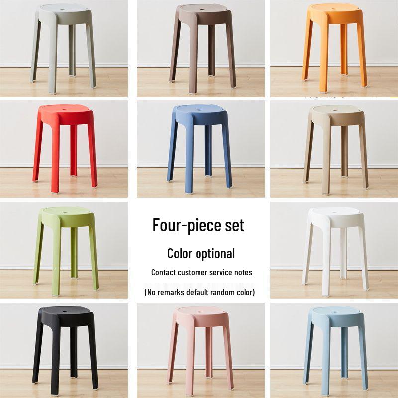 Stackable Modern Round Plastic Dining Stool with Storage - Creative, Simple, and Thickened Design for Living Room