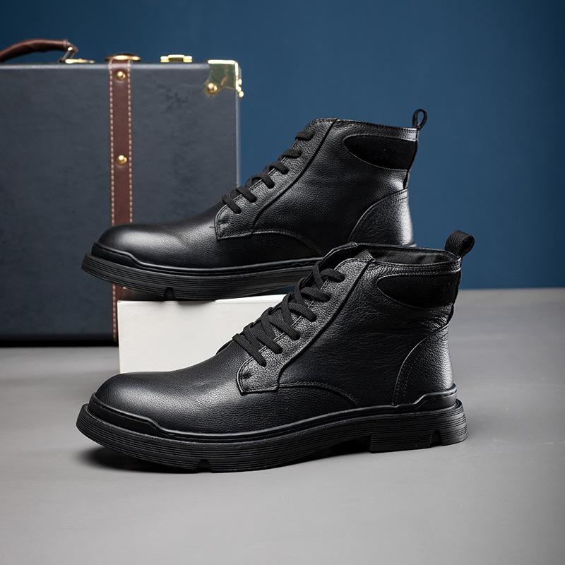 Herrenschuhe Herbst und Winter neue Martin Stiefel erste Schicht Rindsleder schlichte Samt Stiefeletten Pendler Business formell lässig Lederstiefel