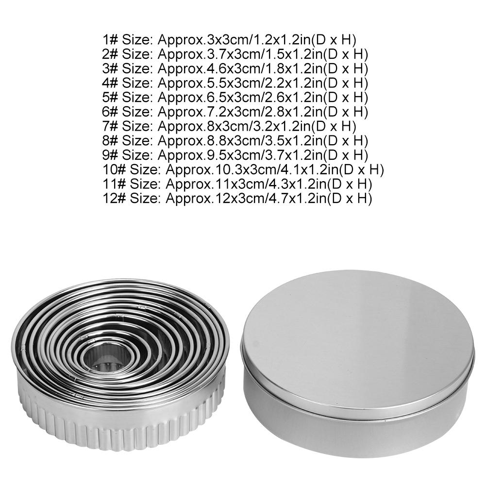 12pcs Round Stainless Steel Cake Biscuits Cookies Dough Cutter Mold with Teeth DIY Baking Tool