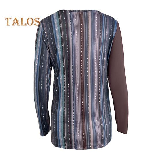 Damen-Oberteile, Rundhalsausschnitt, Langarm, Pullover, Tops, Streifendruck, Spleißdesign, lässig, lockeres T-Shirt für den Alltag