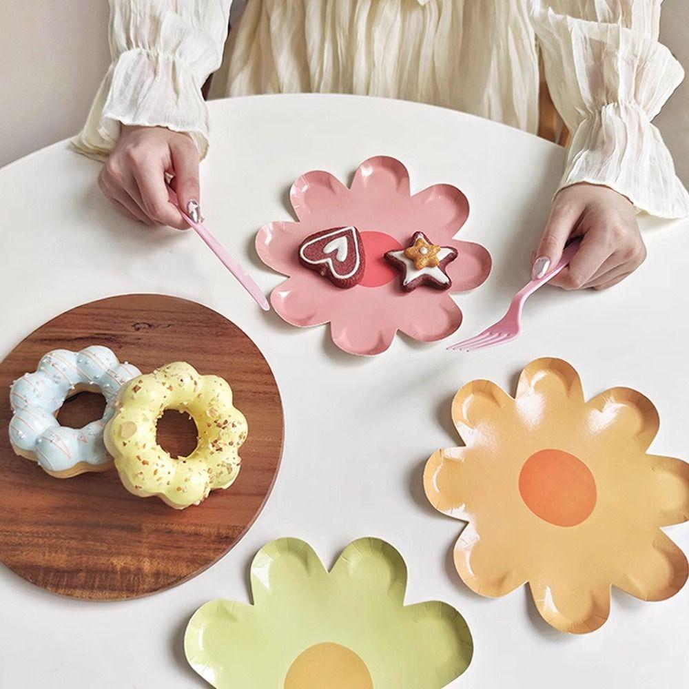 10pcs Festive Flower Dinner Plates Paper Cake Tray Party Decor Daisy Plate  Baby Shower