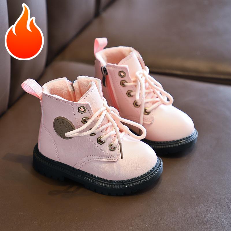 Autumn/Winter Children Boots Boys Girls Leather Snow Boots Plush Fashion Waterproof Non-slip Warm Kids Boots Shoes 21-30