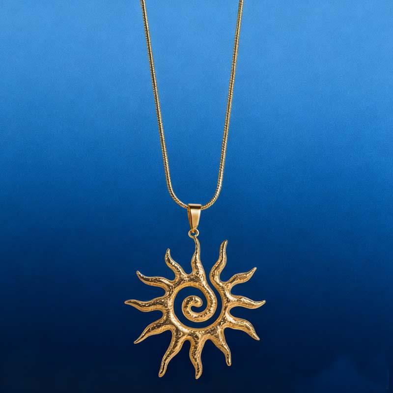 1Pc Gold Sun Pendant Necklace – Spiral Hollow Out Charm for Women, Minimalist Fashion Choker, Trendy Statement Jewelry