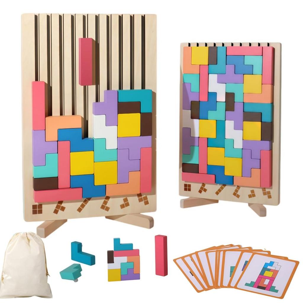 Bajoy Tetris Puzzle Educational Toy Montessori Toy for Ages Brain Spatial Concentration Board Game Enjoyed by All Ages Includes Cards and Storage Bag