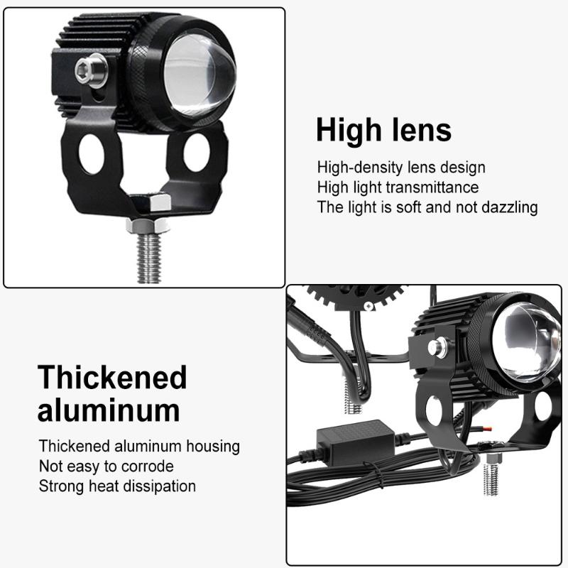 2Pcs Motorcycle Led Lens Spotlight Dual-Color High Low Beam External Headlight Auxiliary Fog Lamp Moto Driving Lamp