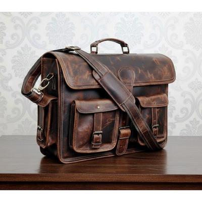 18" Leather Laptop Messenger Bag Vintage Briefcase Satchel for Men and Women (VINTAGE BROWN)