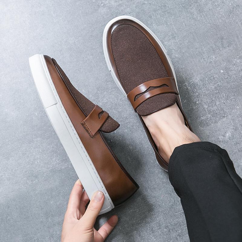 Fashion Fashion White Sole Men Casual Shoes Outdoor Brand Quality Leather Designer Shoes Versatile Men Loafers Soft Comfy Business Shoes