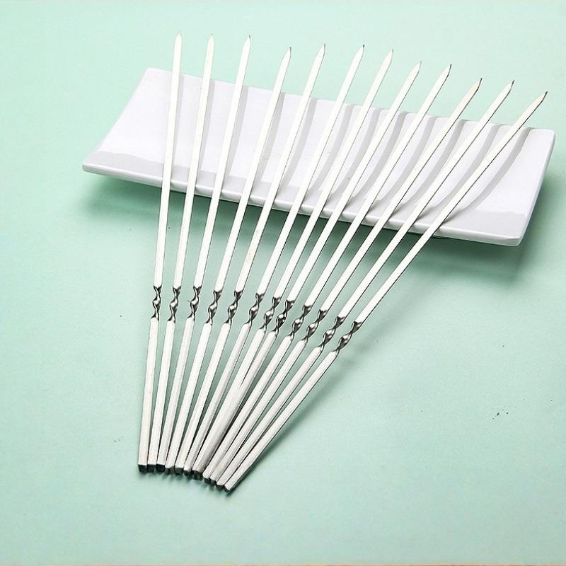 Skewers for Grilling Storage Tube Stainless Steel Barbecue Skewer BBQ Needle Sticks Metal Flat Forks for Kitchen Camping Gadgets