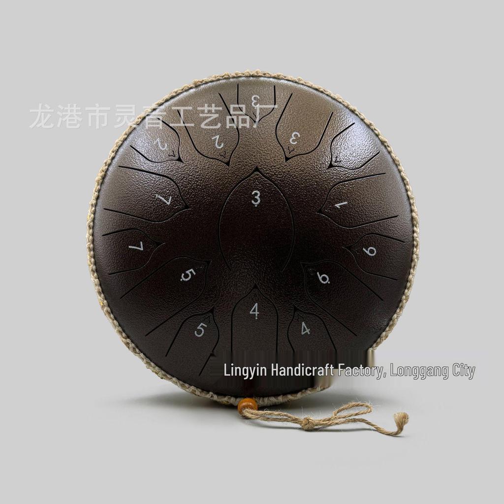 13-Inch Chinese Lotus Steel Tongue Drum, 15-Tone Ethereal Percussion Instrument for Children's Education