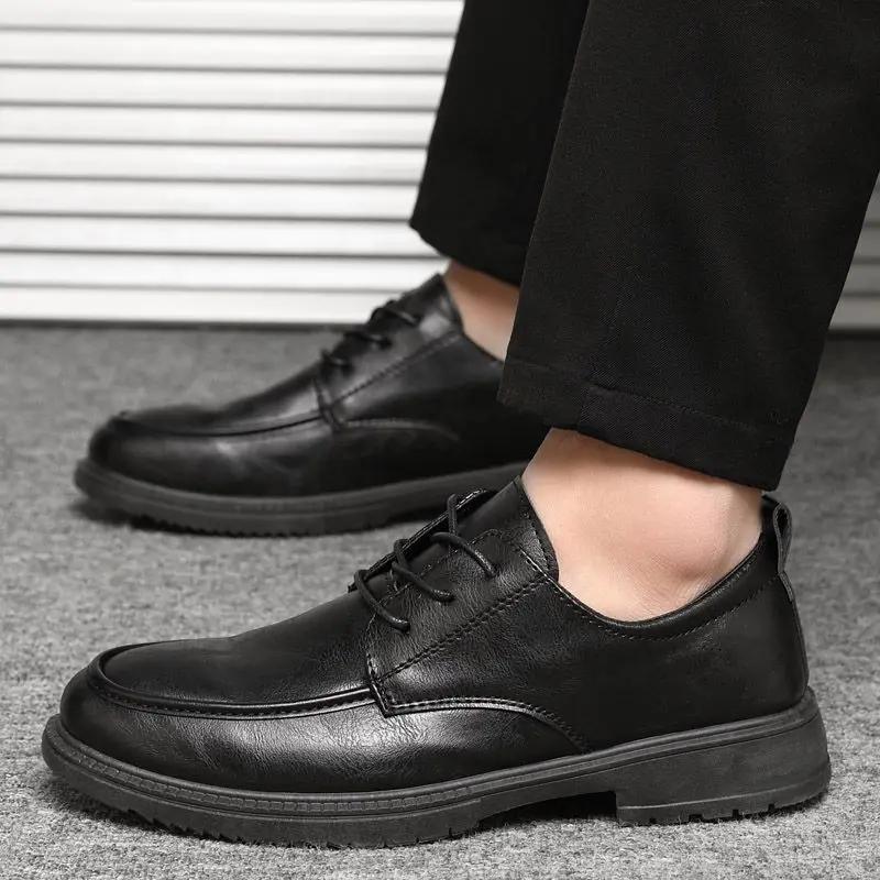 Lace Up Black Low Heel Low-Top Male Casual Shoe Common Luxury Sale Footwear Offer Social Cowhide Summer On Men's Leather Shoes