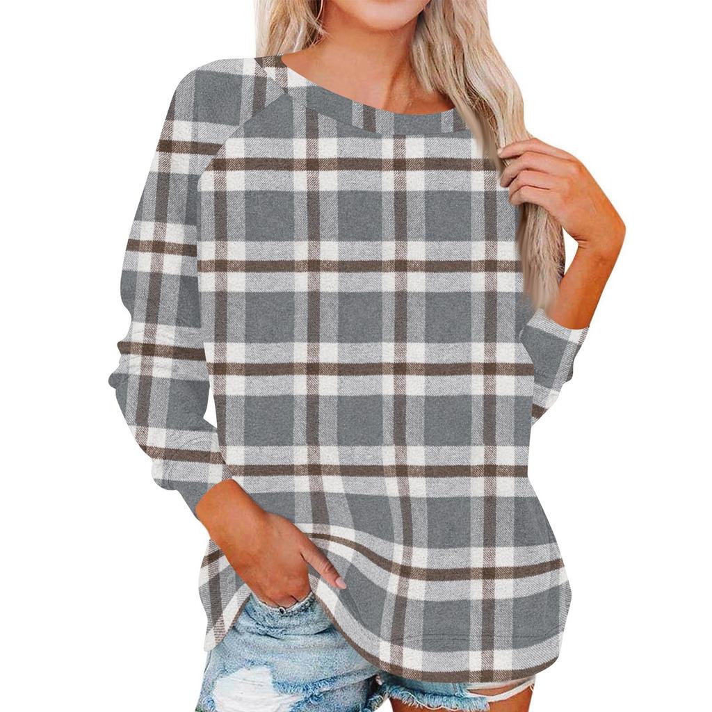 Damen Modisches Rundhals Schulter Langarm Bedrucktes Lässiges Pullover-Oberteil