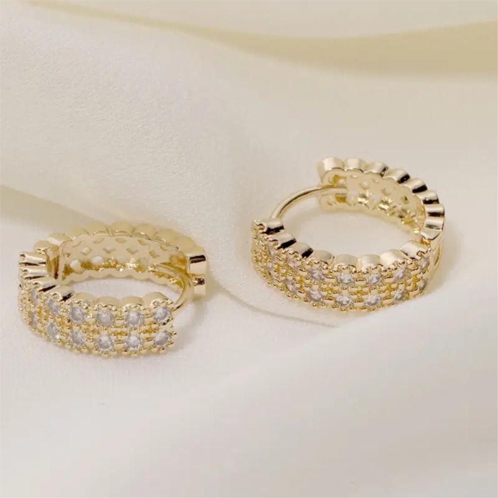 1 pair Fashionable Bohemian Style Cubic Zirconia Decorated Hoop Earrings for Women ElegantDelicate Huggies Party Jewelry Gifts