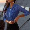 Camicetta con Cerniera in Pizzo Trasparente Moda Scollo a V Donna 2026 Manica Lunga Blu Vintage Giacca Corta Casual Cappotto Svuotato 28723