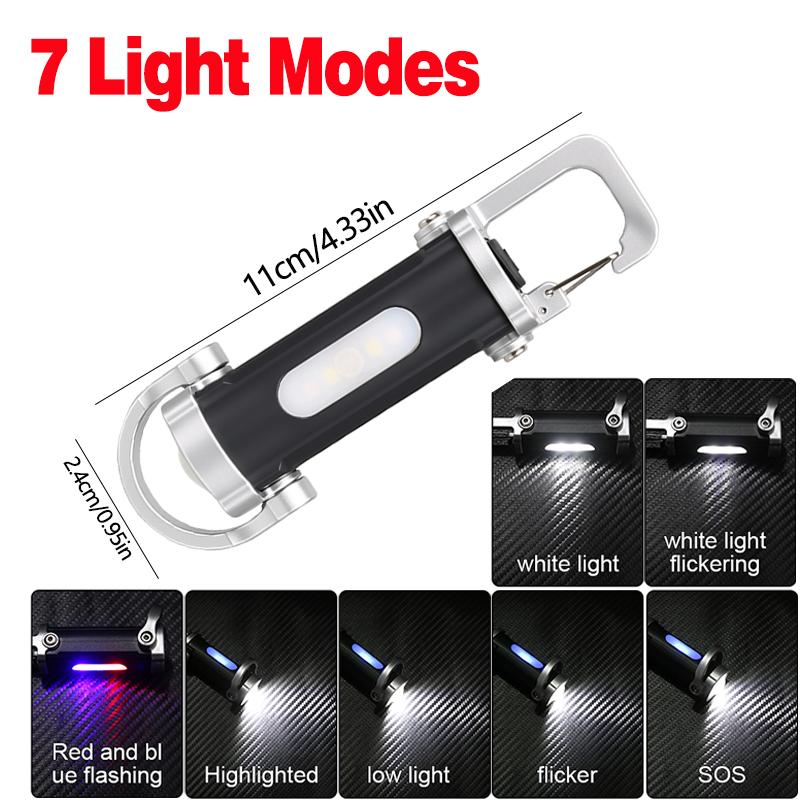 Rechargeable Keychain Flashlight,COB LED,Multi Light Modes,Type-C,Portable,Emergency, Camping,Side Light,High Brightness,Hook