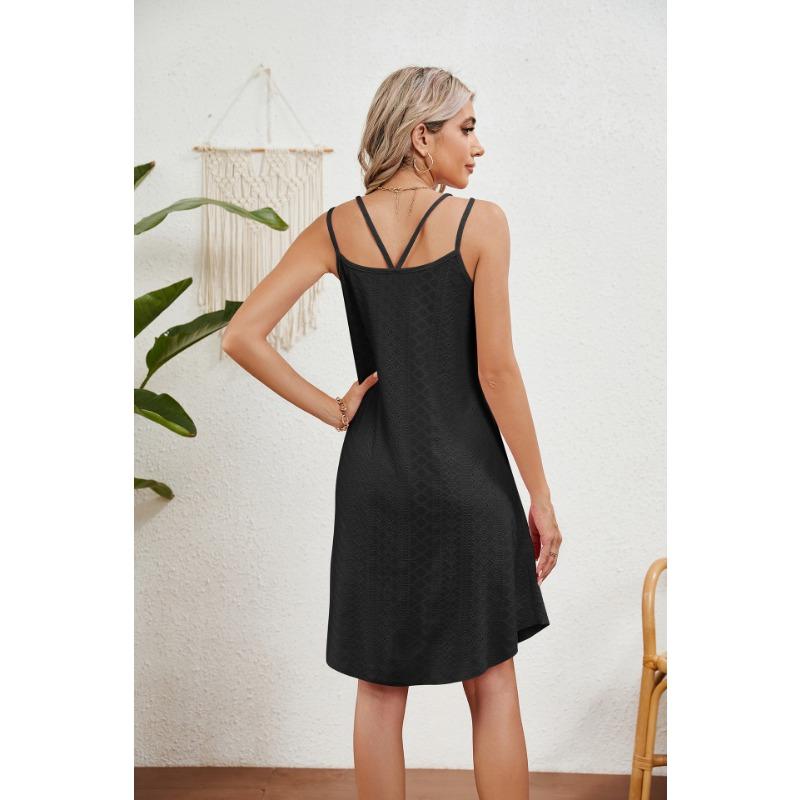 YYFS Dammode Sommar Vår Enfärgad Tryck Ärmlös U-Hals Lös Midjelinje Vardagsklänningar