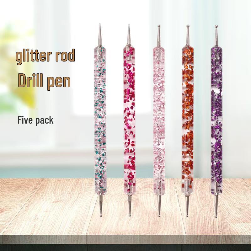 Rhinestone Double-Ended Nail Art Dotting Pen Set - 5 Pieces