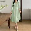 ZANZEA Women Elegant Casual V-Neck Long Sleeve Dress