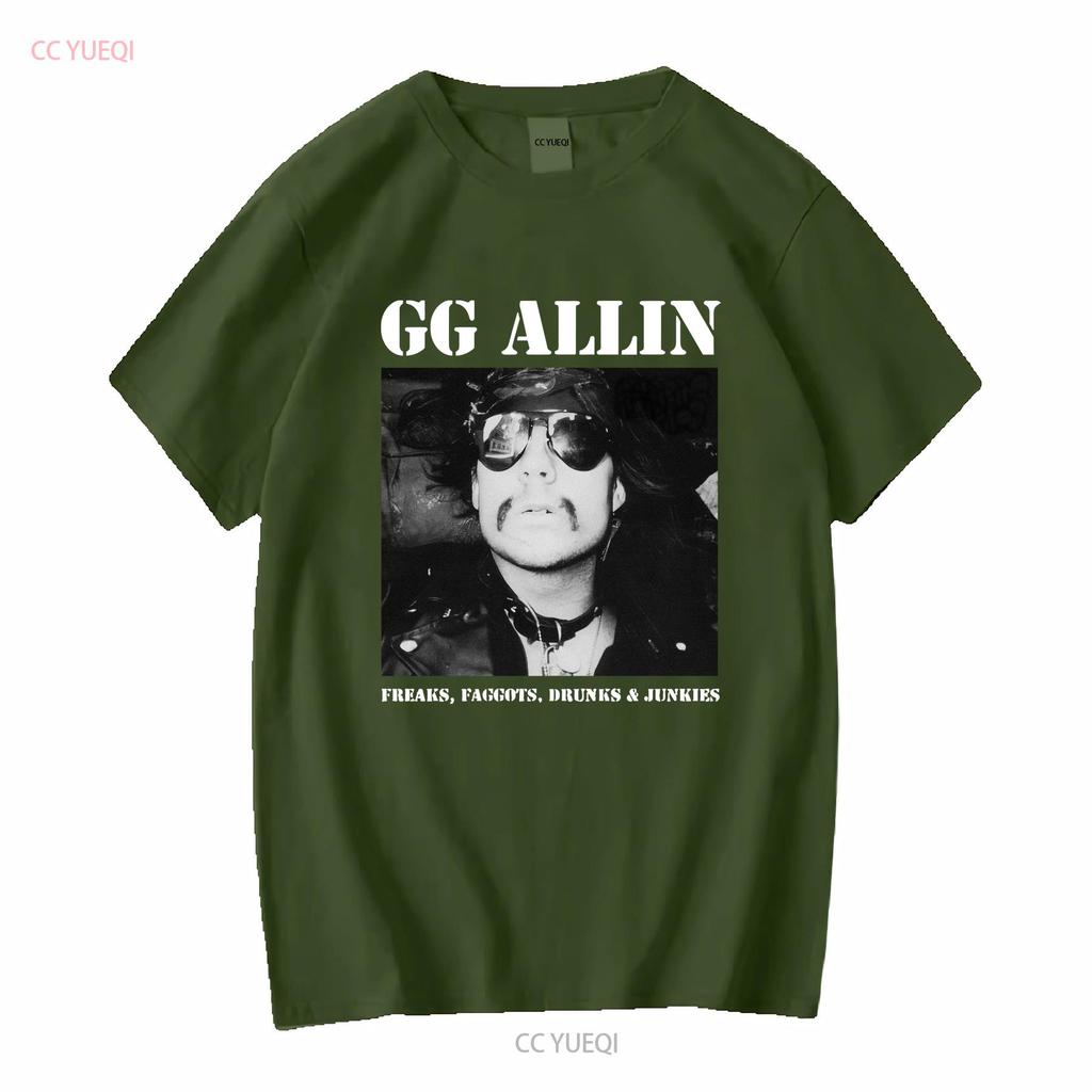 GG Allin Freaks Drunks Faggots Junkies Black T Shirt Long or Short Sleeves Vintage Washed Stylish Fashion Top For Everyday Wear
