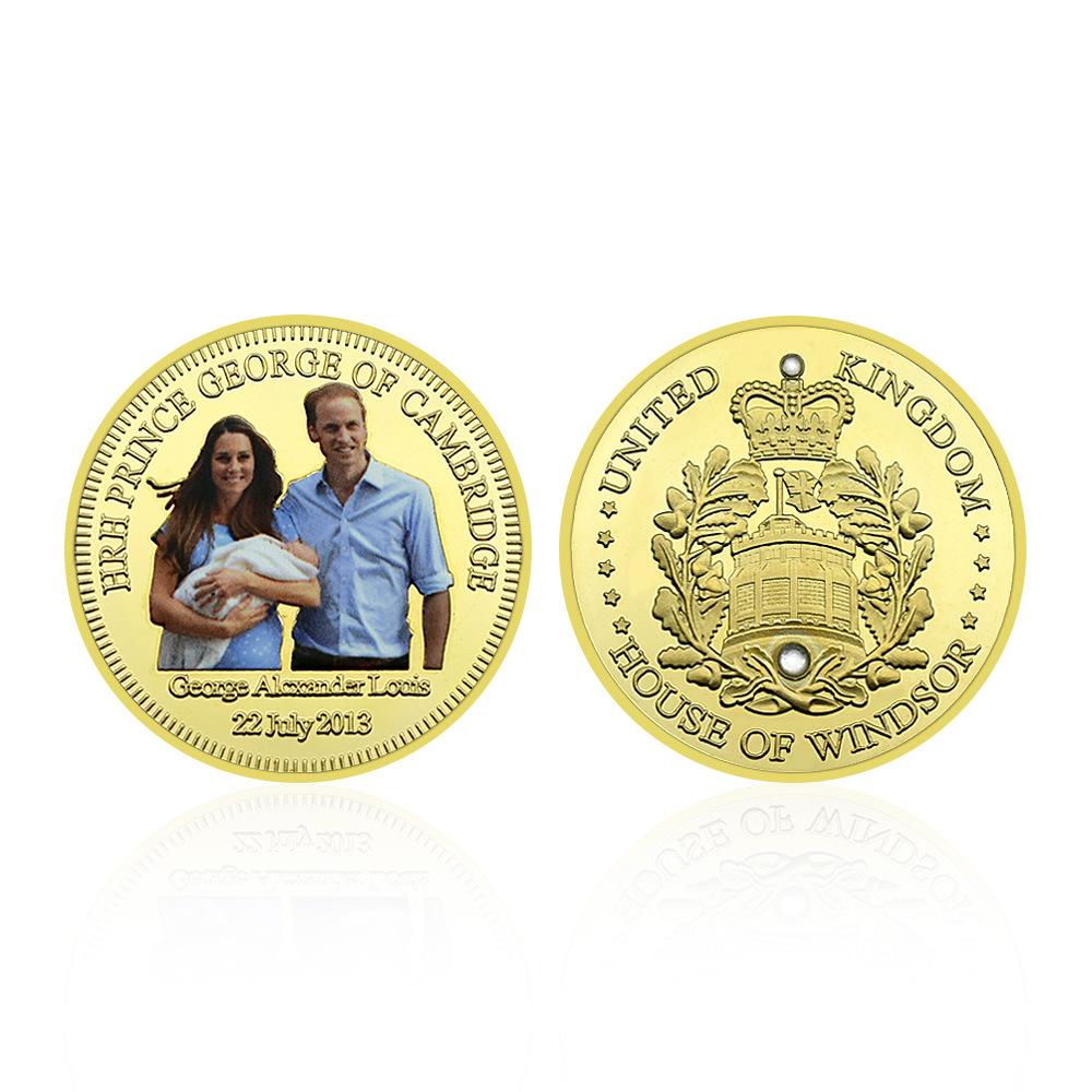 British Royal Family, Prince William, Celebrity Commemoration, Gold Plated Badge, Great Man Commemorative Coin, Collected Gifts