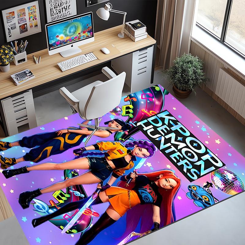 KPop Demon Hunters Pattern Rug, Indoor/Outdoor Mat, for Picnic, Gameroom, Bedroom, Office, Living Room, Home Decor Carpet, Birthday Gift
