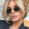 Fashionable Luxury  Designer Half-Rim Rectangular Sunglasses Women Vintage Small Frame Sun Glasses Ladies Geometric Square Eyewear