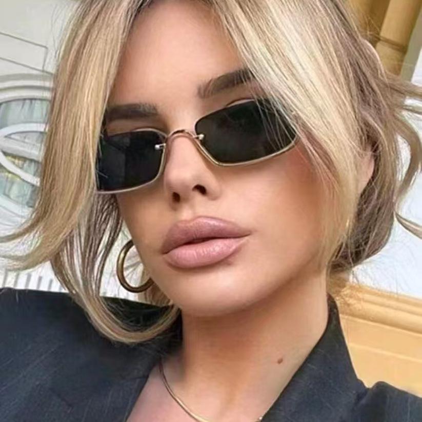 Fashionable Luxury  Designer Half-Rim Rectangular Sunglasses Women Vintage Small Frame Sun Glasses Ladies Geometric Square Eyewear