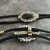 Men Women Handmade Vintage Bolo Tie Western Cowboy Braided Rope Necktie with Antique Stone Feathered Pendant Necklace