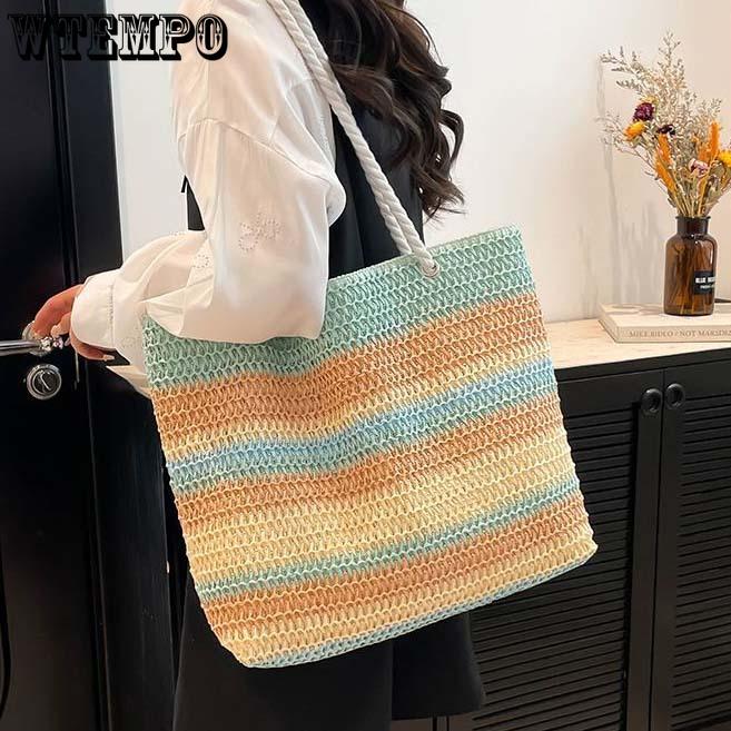 WTEMPO Striped Contrast Color Design Versatile Commuting/Shopping Bags Maillard Style Handbag Gifts Ethnic-style Crossbody Single Shoulder Bags