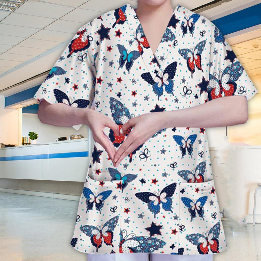 Women's V Neck Scrub Shirt Breathable Workwear Nurse Work Uniform Nursing Top for Women