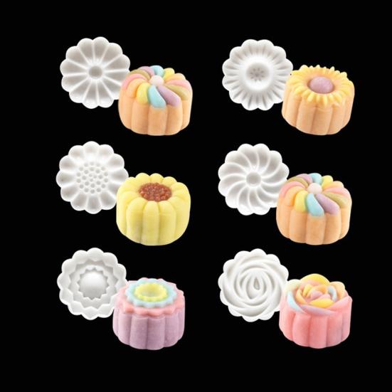 1Pc Plunger + 6Pcs Stamps 3D Rose Flower Mooncake Mold Hand Pressure DIY Tool