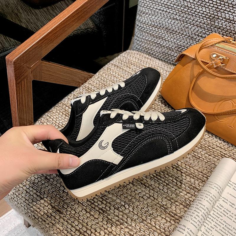 Fashion Summer New Mesh Breathable Flat Shoes Women's Round Toe Deep Mouth Front Lace-up Soft Slip Anti-Slip Athletic Casual Shoes