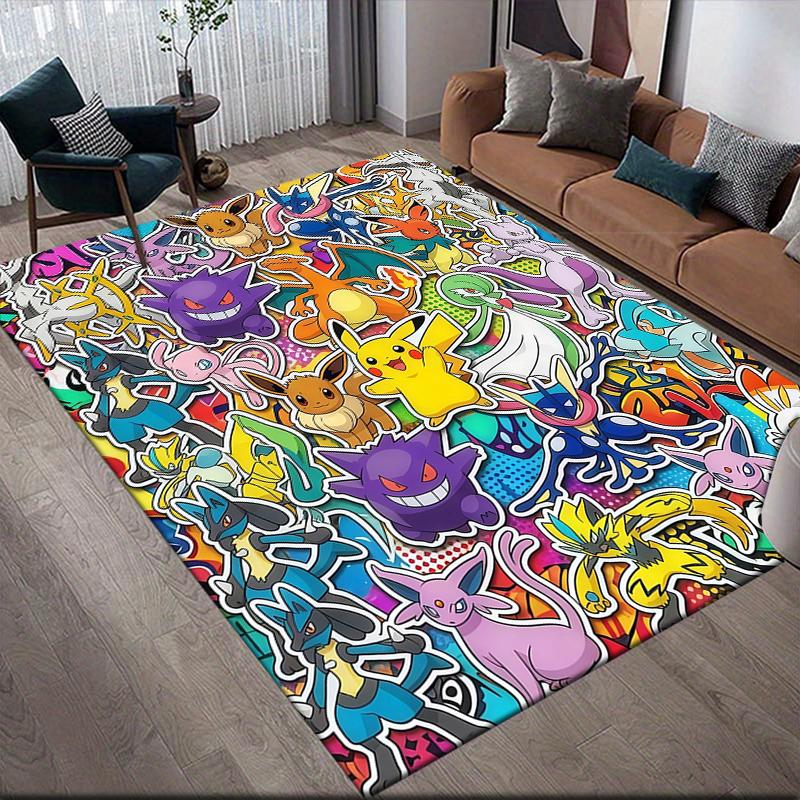 Pokémon Home Sofa Decoration for Living Room & Bedroom, Non‑Slip Play Flannel Floor Mat for Game Room