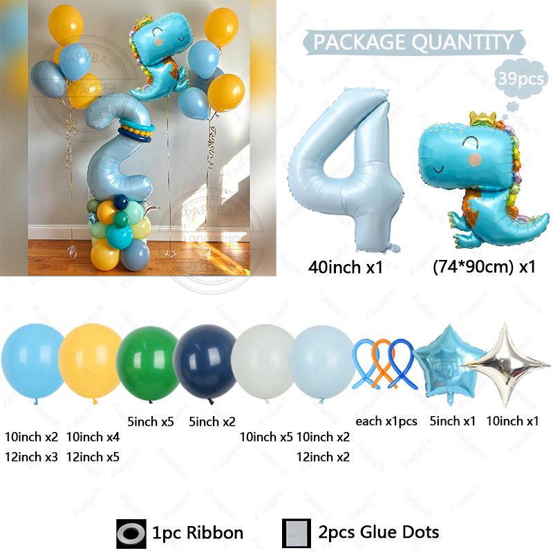 39Pcs Set Cartoon Cute Dinosaur Foil Balloons Macaron Colored Latex Ball 1-9 Year Girls Kids Dinosaur Themed Birthday Party Deco