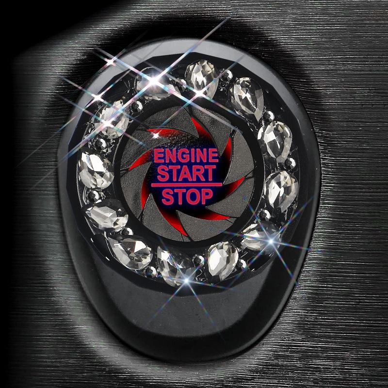 Car Ignition Start Button Decor Ring with Inlaid Crystal Diamonds for Women