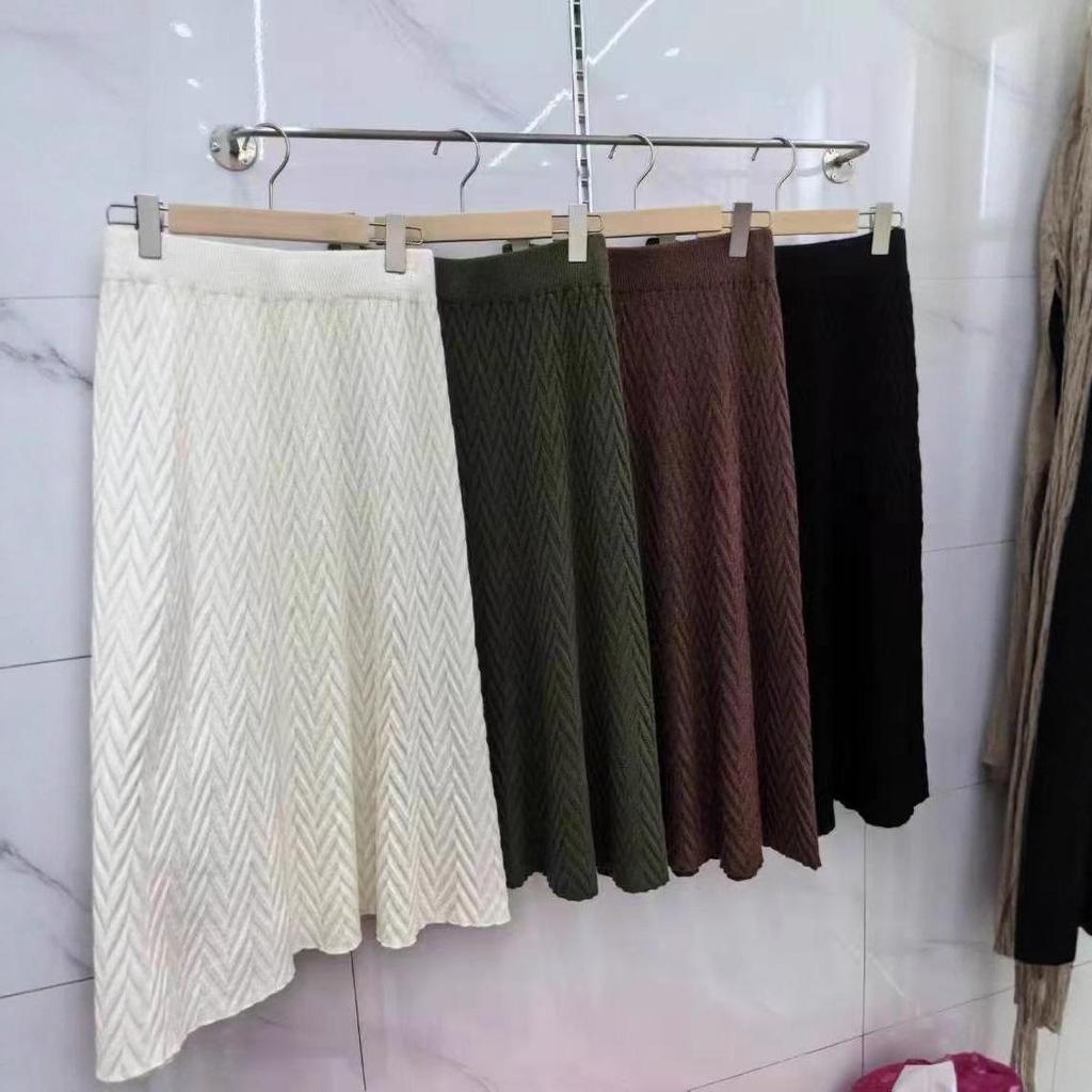 Herbst/Winter A-Linien Strukturierter Lagenstrickrock - Damen Elastischer Bund, Mittellang, Einfarbig