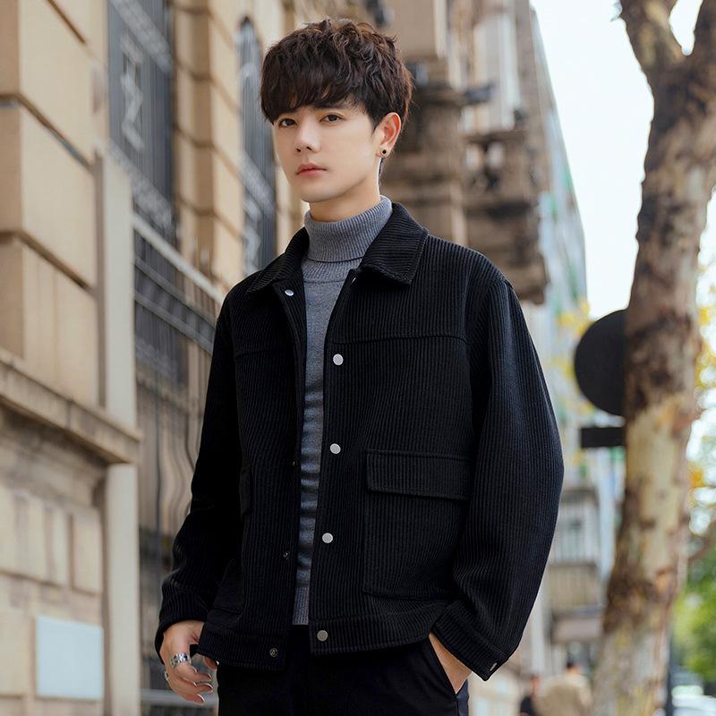Spring and Autumn Corduroy Ruffian Handsome Tooling Jacket Men's High-end Casual Lapel Trendy Jacket