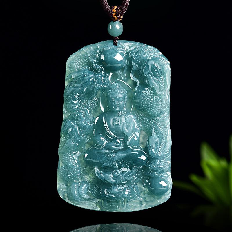 Genuine A-Grade Blue Jade Nine Dragons Zodiac Protection Pendant
