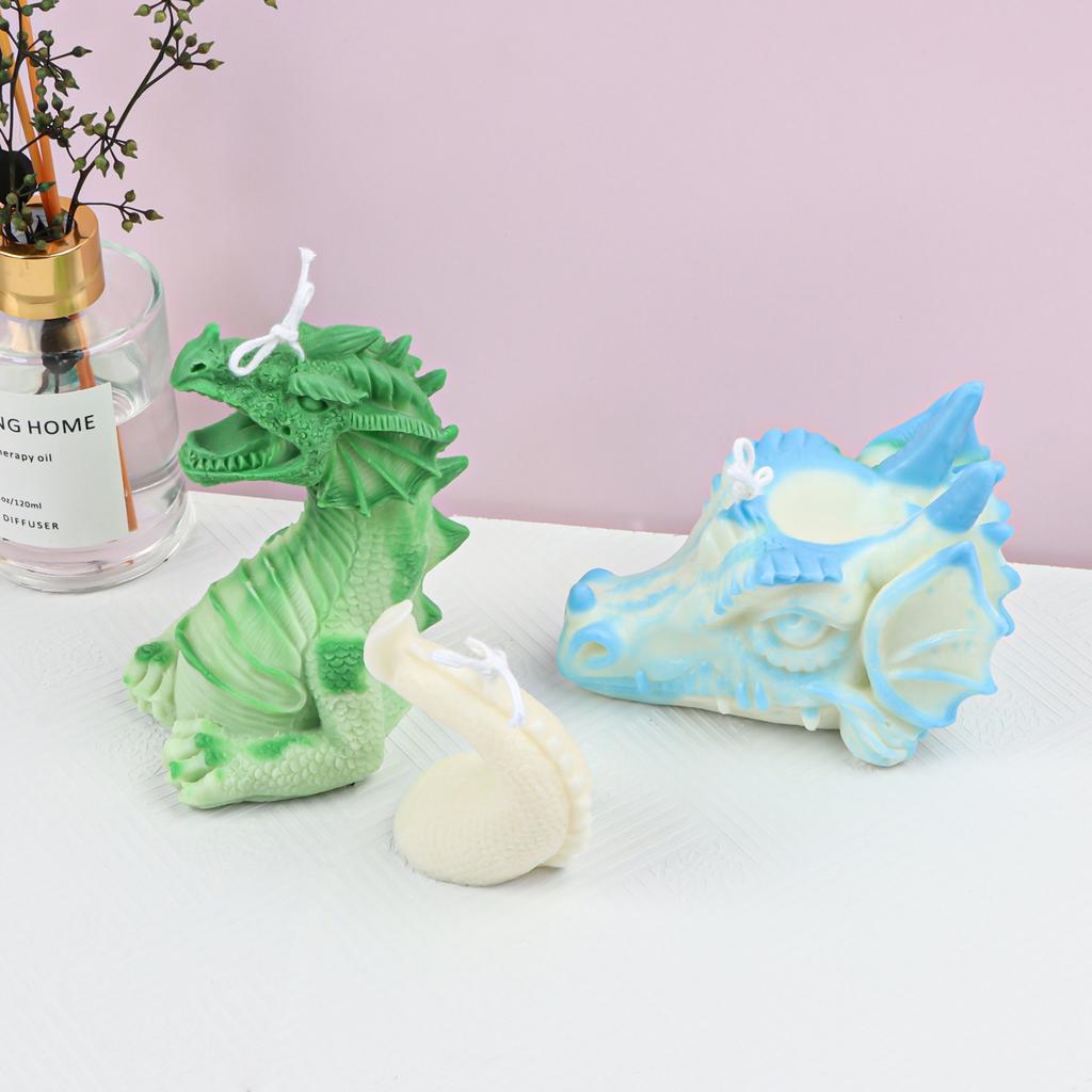 DIY Myth Magic Dragon Head Soy Wax Candle Mould Handmade Soap Home Decoration Soy Wax Candles 3D Long Head Body Gypsum Mould