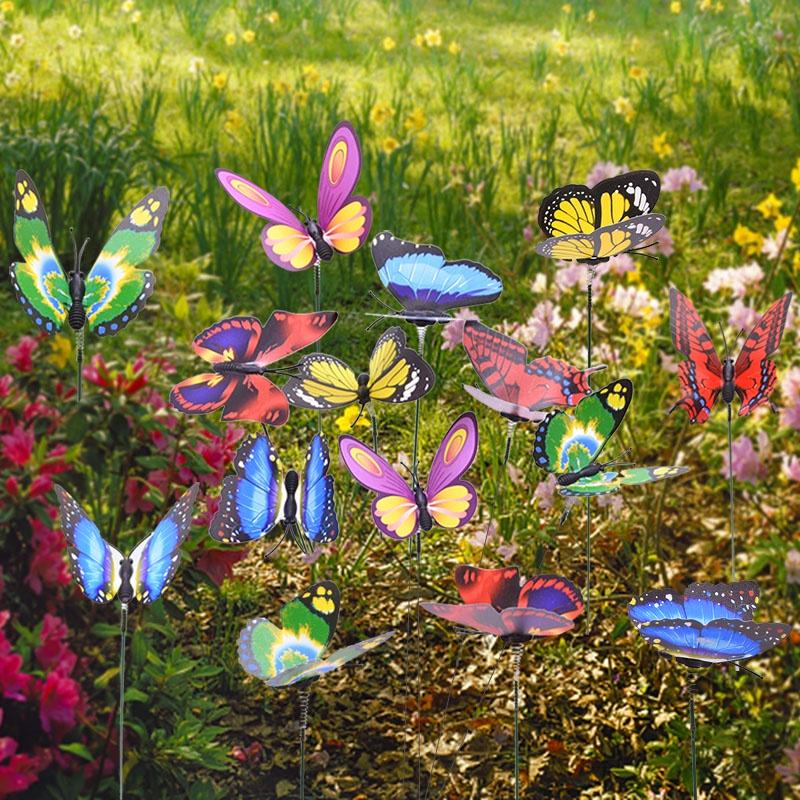 50Pcs Butterflies Garden Yard Planter Colorful Whimsical Butterfly Stakes Decoration Home Outdoor Flower Pots Decor Supplies