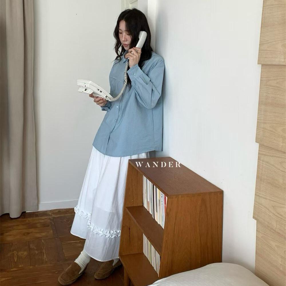 Spring 2026 Korean Style Slimming White Midi Skirt One Size