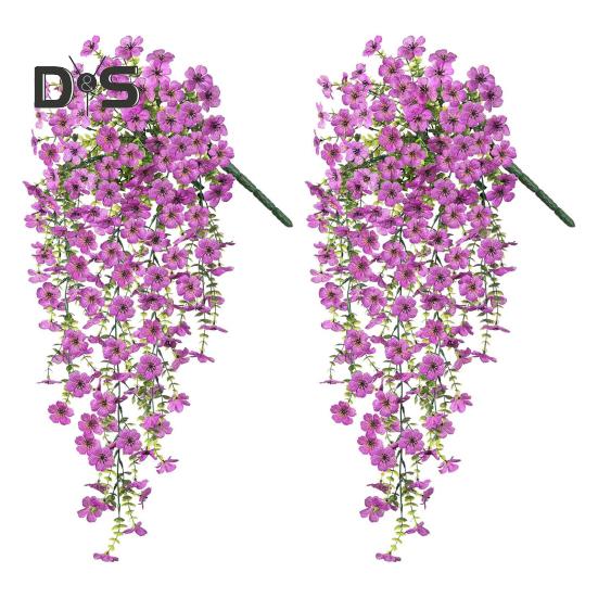 

2 шт. Висяча штучна фіолетова квітка, стійка до ультрафіолетового випромінювання, реалістична підроблена шовкова квітка, весільна вечірка, у приміщенні, на відкритому повітрі, у саду, настінна прикраса зі штучної квітки фіолетовий