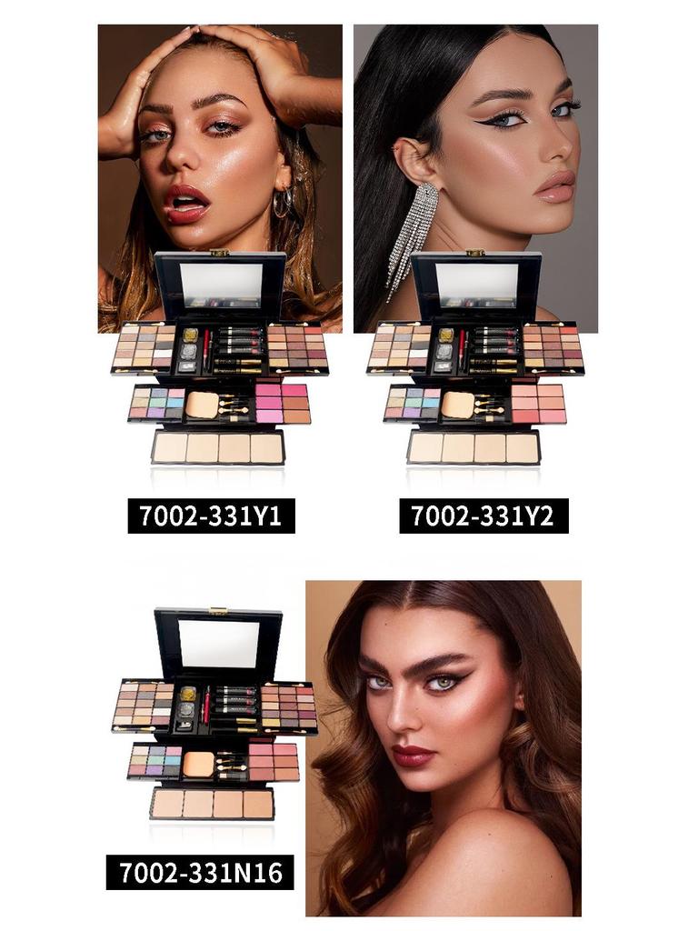 MISSROSE Makeup Palette Set: Eyeshadow, Lip Gloss, Lipstick, Blush, Concealer, Highlight, and Powder.