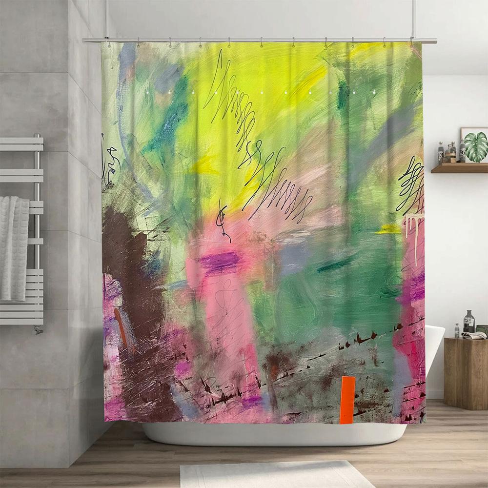 Abstract Colorful Shower Curtain with Handwritten Design Modern Bathroom Decor Home Accessories for Kids Bathrooms